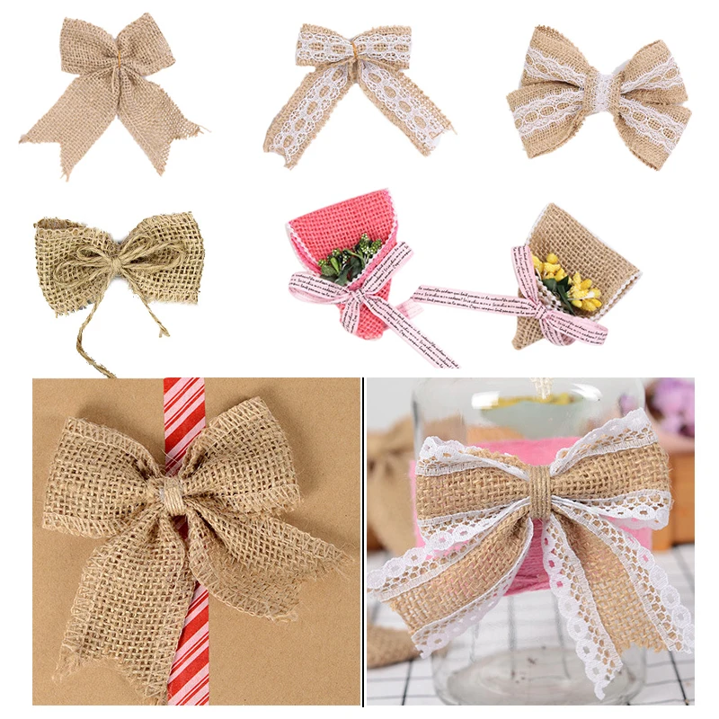 Натуральная джутовая Мешковина Hessian с кружевным бантом лента для рождества