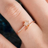simple fashion star design rose gold ring for girl engagement party gift cute jewelry rhinestones zircon rings