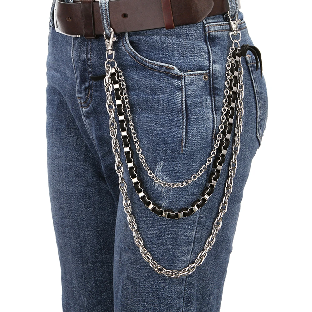 Мужской кошелек в стиле панк-рок серебристые цепочки металлический многослойный