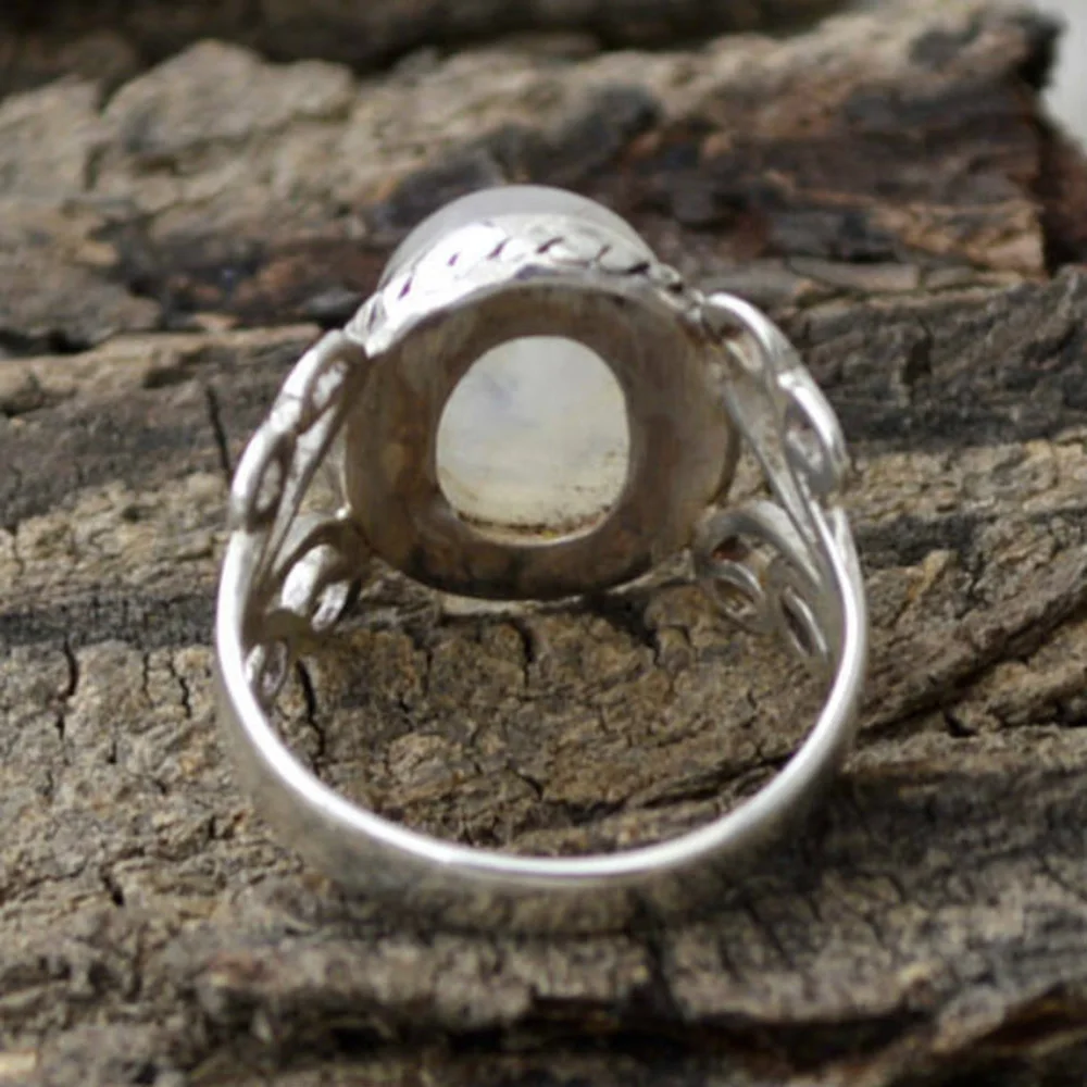 Big Moonstone Retro Rings Silver Finger Ring For Unisex Unique Jewelry Size 6-10 Exquisite | Украшения и аксессуары