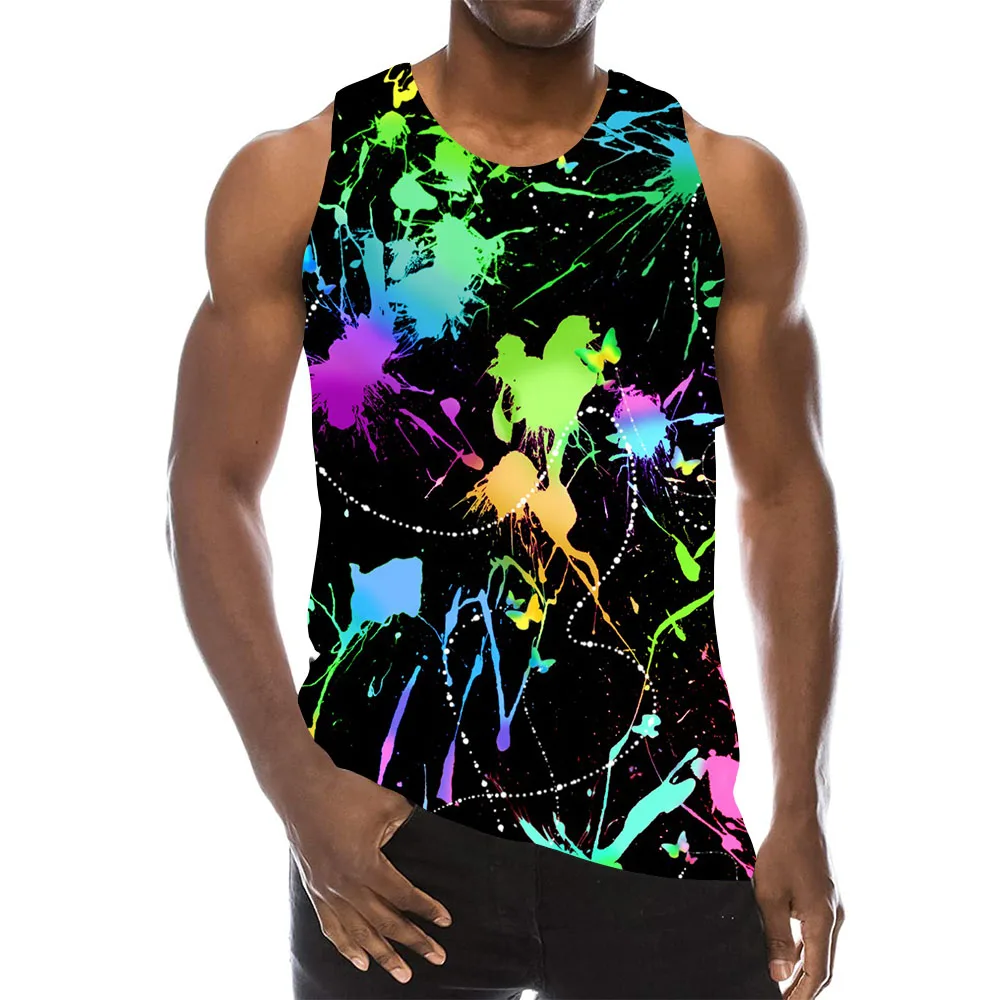 

Smoke Tank Top For Men 3D Print Rainbow Sleeveless Colorful Vapour Pattern Top Psychedelic Vapor Graphic Tobacco Vest Boys Tees