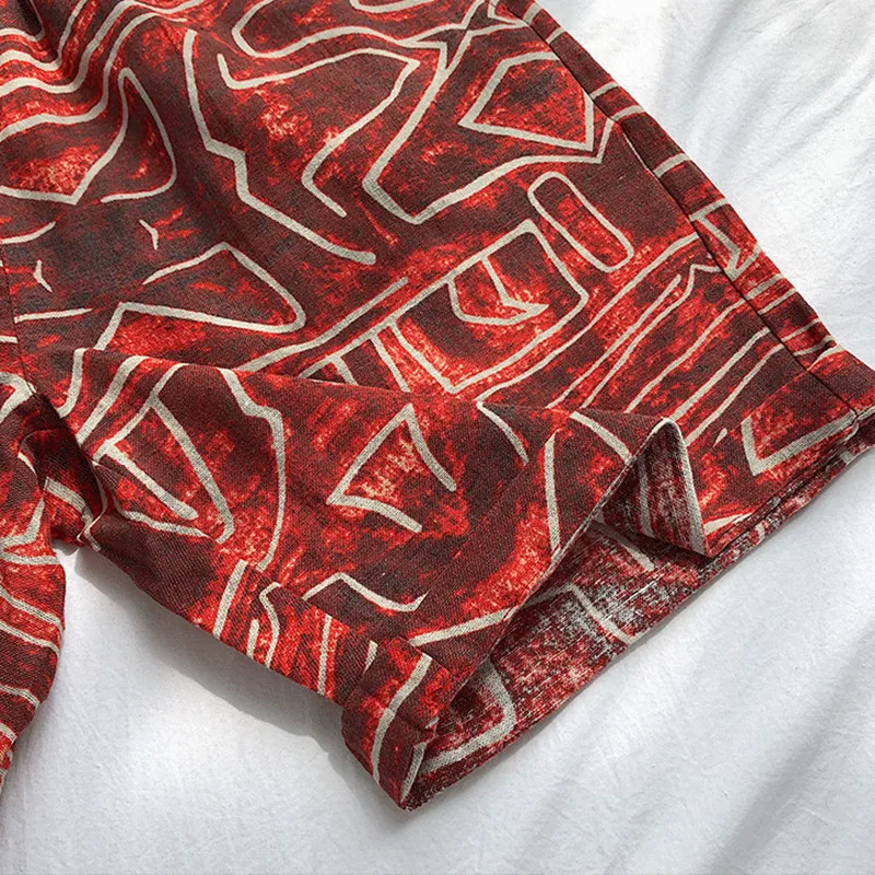 

2020 Mens Casual Shorts Men Drawstring Printed male Streetwear Summer Fashion Men Shorts Cotton Linen Beach Bohemian style