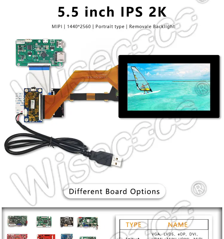 2560*1440 5,5 дюймовый 2K ЖК-экран с емкостной сенсорной панелью HDMI MIPI usb плата управления