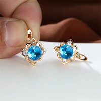 eparbers trendy round cut aqua blue crystal zircon earrings flower design wedding earrings for women banquet jewelry party gift