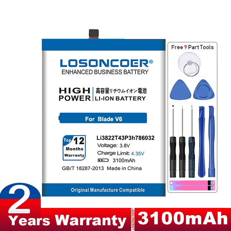 Аккумулятор LOSONCOER 3100 мАч Li3822T43P3h786032 для Orbic ZTE Blade V6 X7 D6 | Мобильные телефоны и