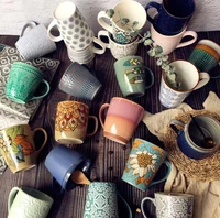 retro creative ceramic art cup nordic ins personality coffee cup home large capacity breakfast milk mug handgrip kawaii mug