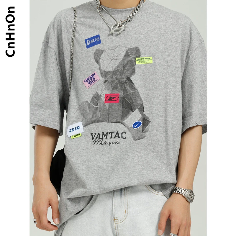 

Summer new product Korean style bear T-shirt men's loose round neck casual short sleeves M1-BE-2122106
