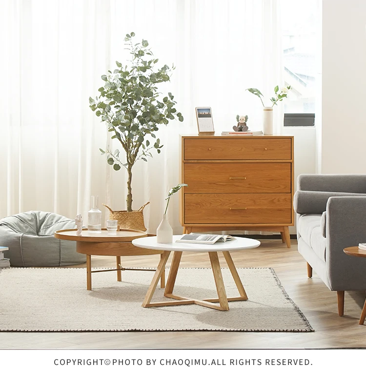 Скандинавский простой современный круглый журнальный столик из цельного дерева