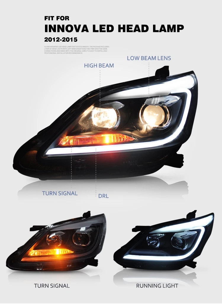 

Auto Car Accessory for Head Light for Innova LED Headlight 2012 2013 2014 2015 with Moving Turn Signal