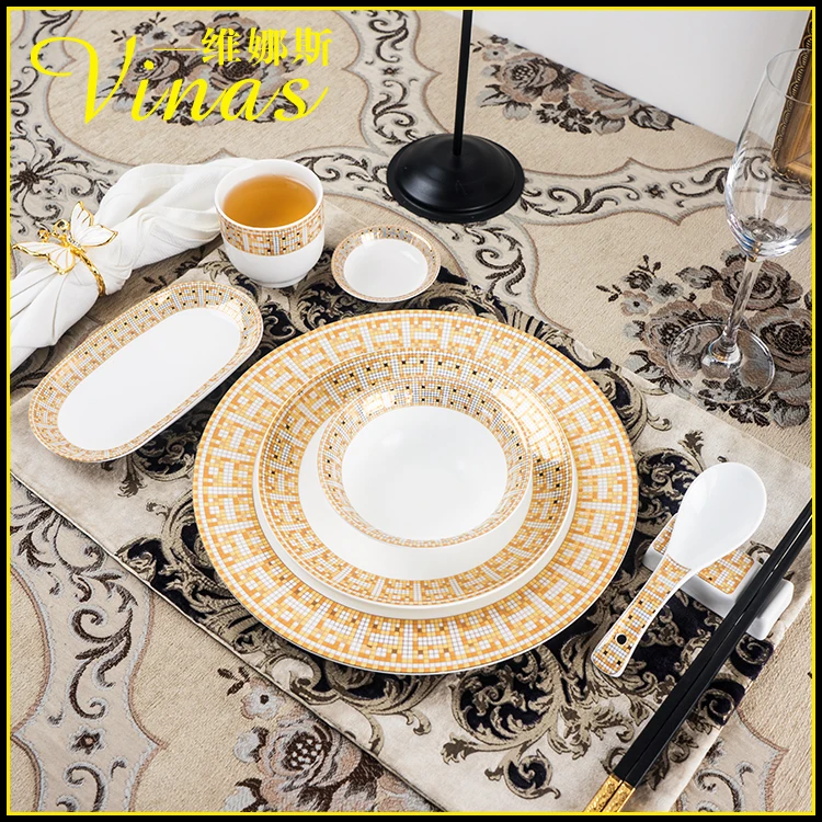Европейский стиль керамический набор посуды Золотая инкрустация фарфоровая