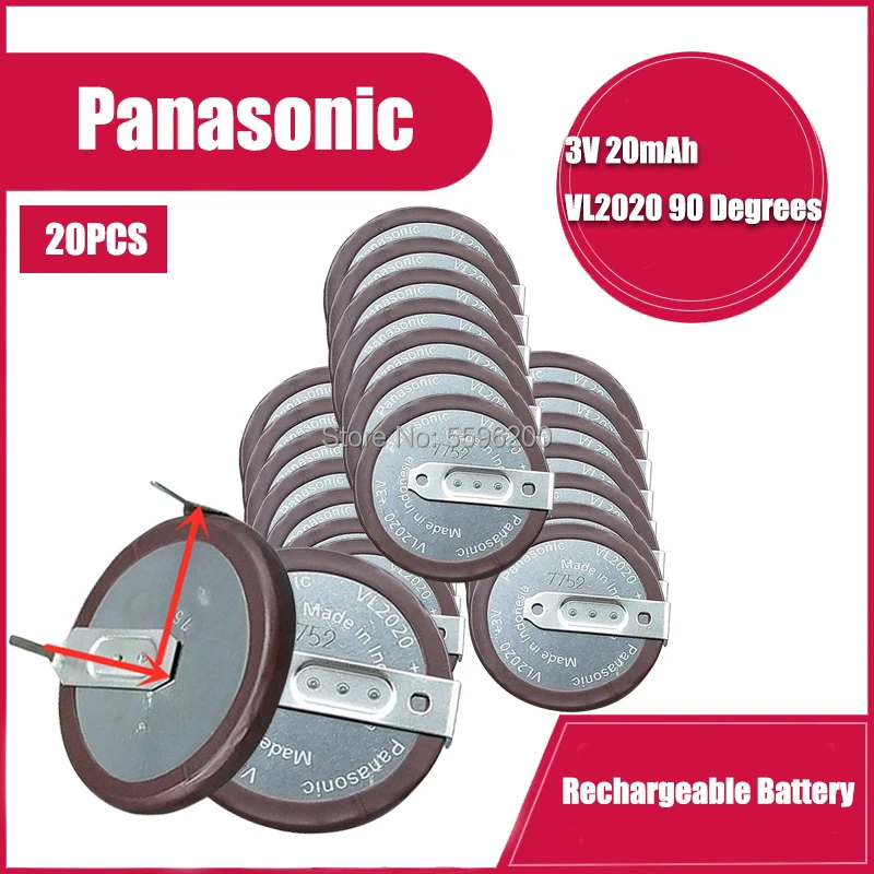 20PCS/LOT PANASONIC VL2020 2020 lithium Rechargeable battery With Legs 90 degrees for BMW car key