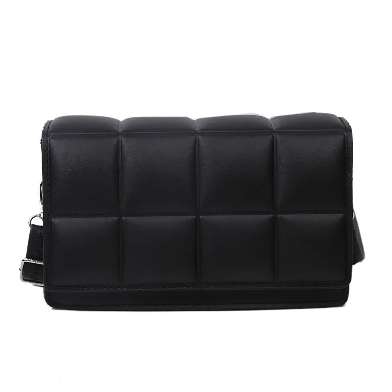 

2021 New Simple Pu Leather Shoulder Bag Solid Color Square Grid Crossbody Bags for Women Designer Female Wild Handbags and Purse