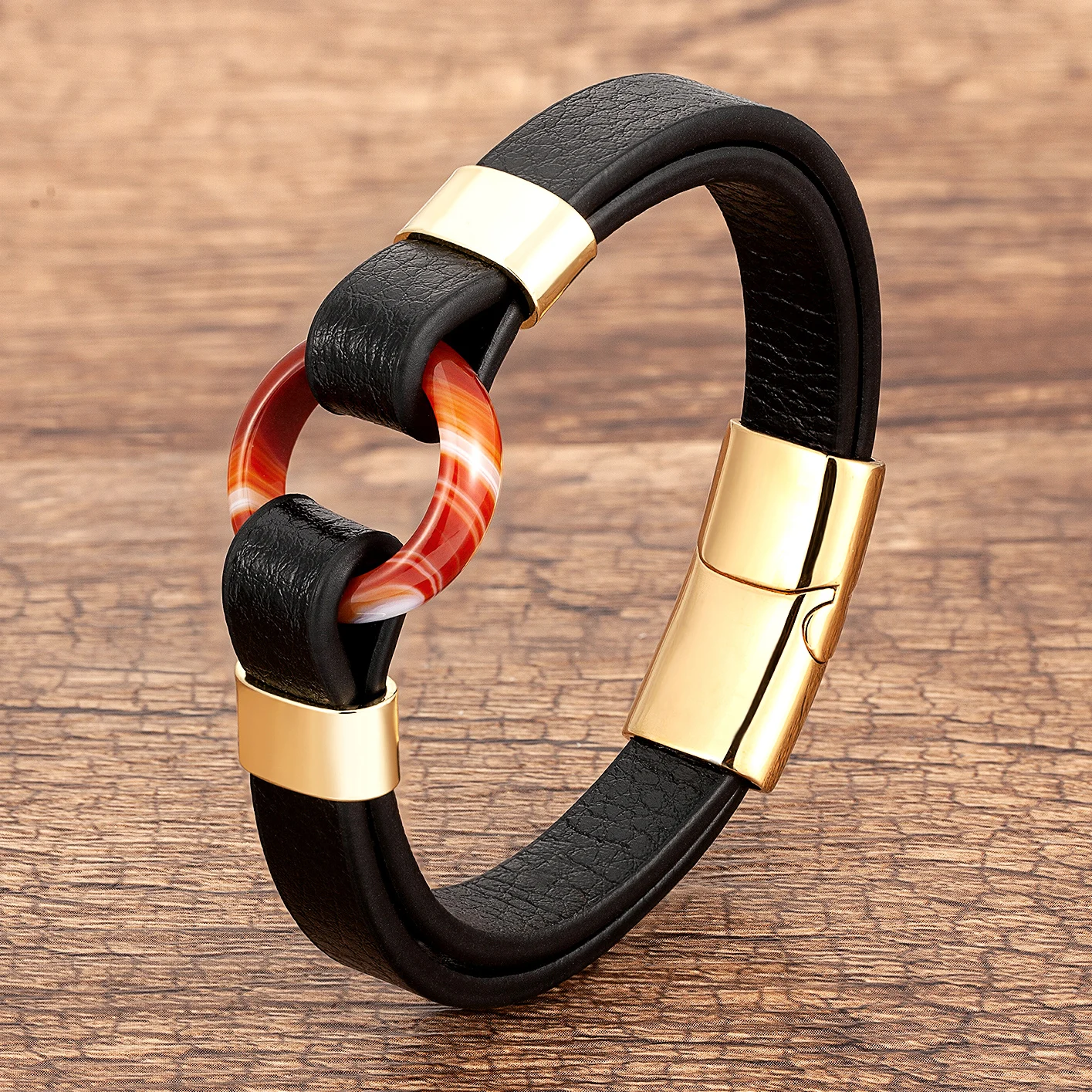 

High-Quality Natural Round Stone Bracelet For Women Multilayer Genuine Leather Rope Bracelets Women Jewelry Valentines Day Gift