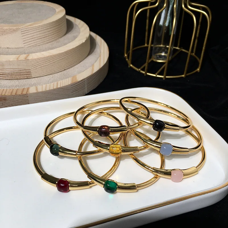 

Classic Thin Bangle Small ashlar copper plated with gold And Colors 8 Colors Crystal Open Bracelets For Women Fashion Jewelry