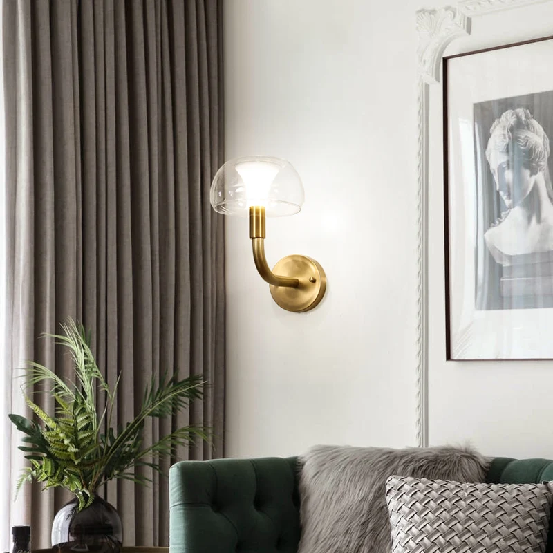 

Copper Wall Lamp Mushroom Glass Lampshade Bedside Lamp Bedroom Nordic Style Minimalist Wall Lamp Creative Aisle Lamp