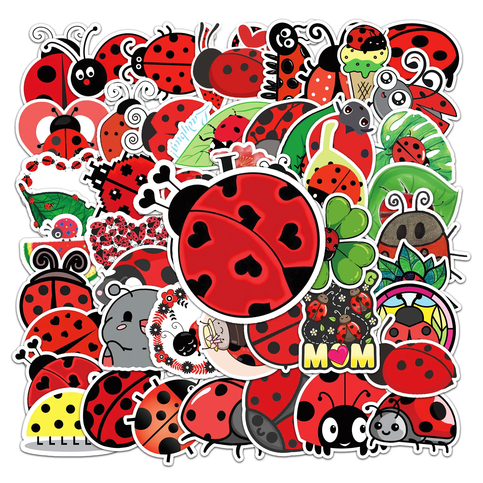

10/30/50PCS Cute Seven Star Ladybug Personality Fun Skateboard Trolley Case Bike Scooter Water Cup Waterproof Sticker Wholesale