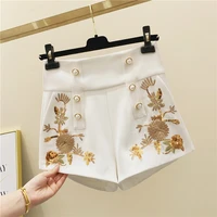 french style embroidered double breasted shorts female spring retro pearl button high waist temperament sequined shorts nancylim