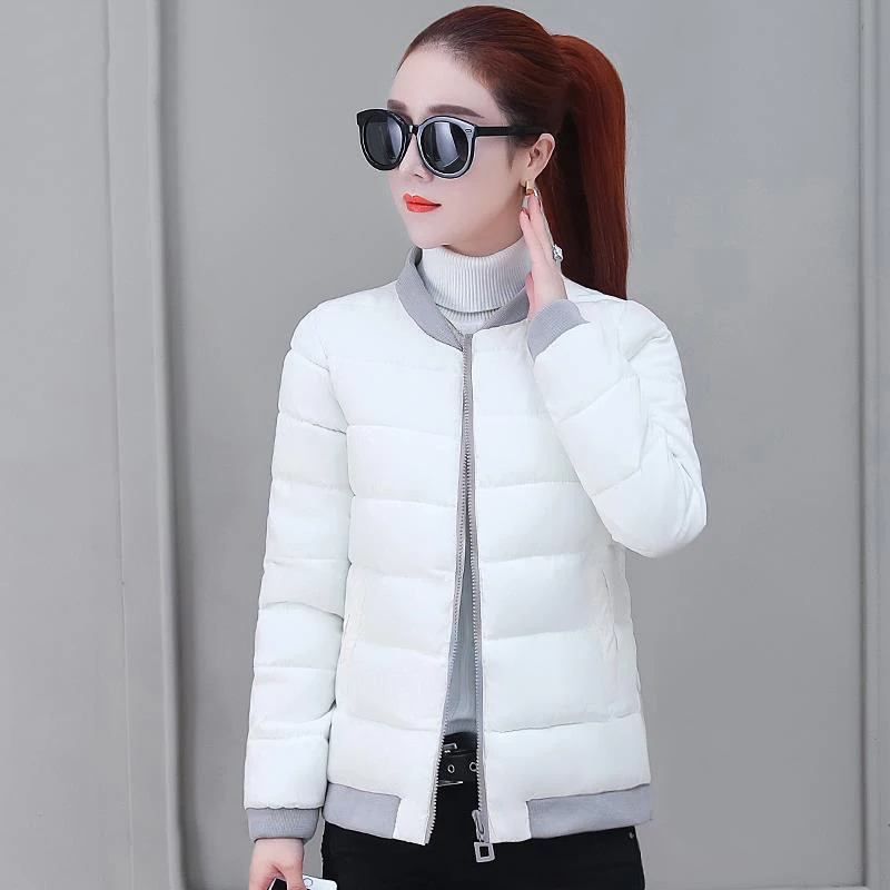 Женская короткая бейсбольная куртка с воротником-стойкой осенне-зимняя Базовая