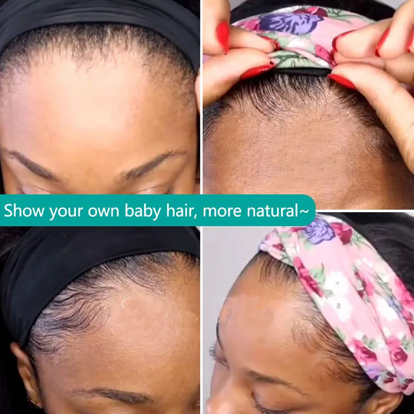 

Short Kinky Curly Headband Wig Human Hair For Women Black Brown Color Mongolian Afro Curly Machine Made Wigs 16inch 180% Density