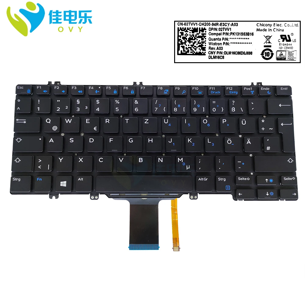

GR GE German laptop keyboard for Dell E7280 Latitude 7290 5290 E7285 E5285 02TVV1 2TVV1 computers notebook keyboards backlight