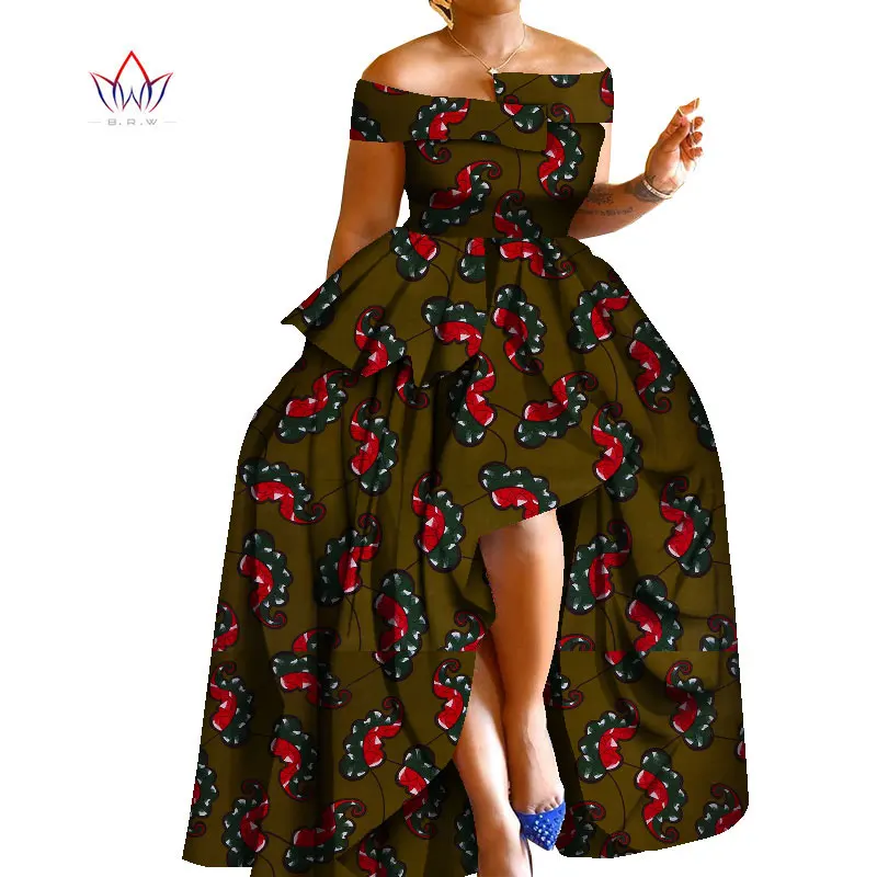 African Print Dresses Bazin Riche Off- Shoulder Print Wax Long Dresses for Women Plus Size 6XL Africa Clothing for Party WY8297