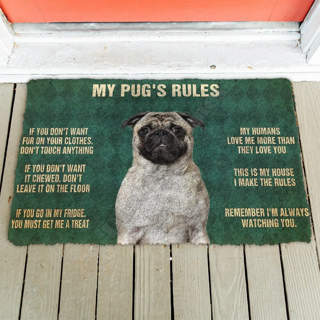 

3D Pug's Rules Doormat Non Slip Door Floor Mats Decor Porch Doormat