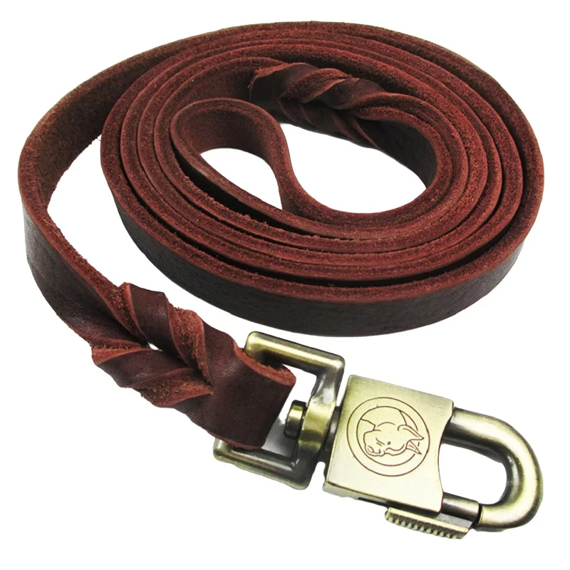

Braided Genuine Leather Large Dog Leash Long Walking Training Leads pet Traction rope for German Shepherd Golden Retriever Dogs
