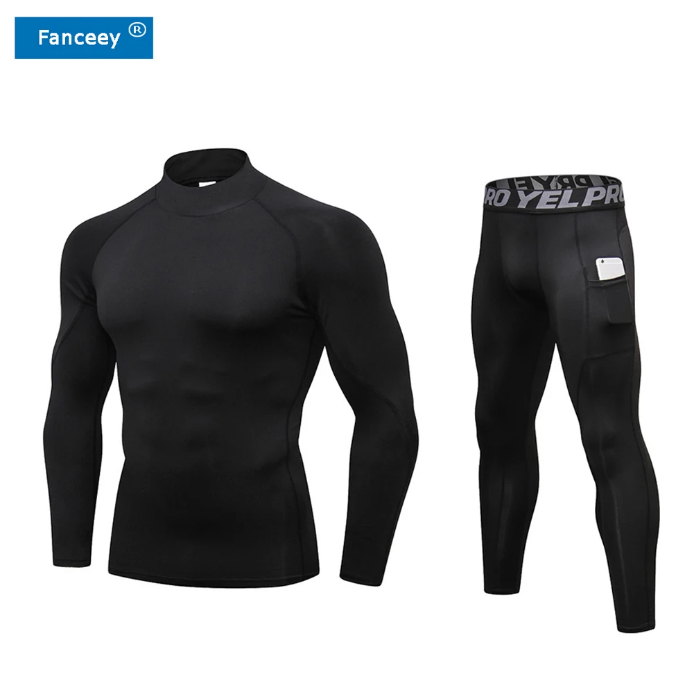 Fanceey зимнее термобелье с высоким воротником мужские кальсоны рашгарды рубашка
