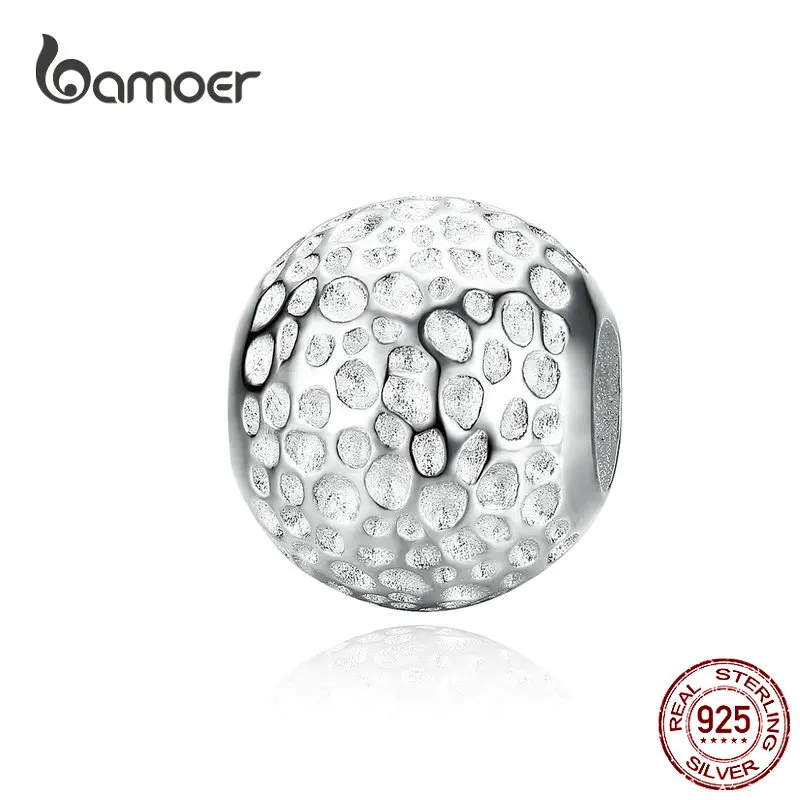 

bamoer Minimalist Must-have Texture Round Metal Beads for Women Jewelry Making Silver 925 Charm for Bracelet & Bangle SCC1245