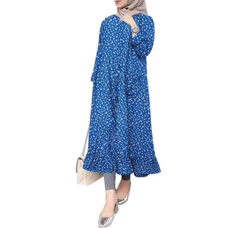 Мусульманские женские винтажные платья с цветочным принтом, абайя, турецкий хиджаб, весенний кафтан с длинным рукавом, платья, сарафан, мусу...