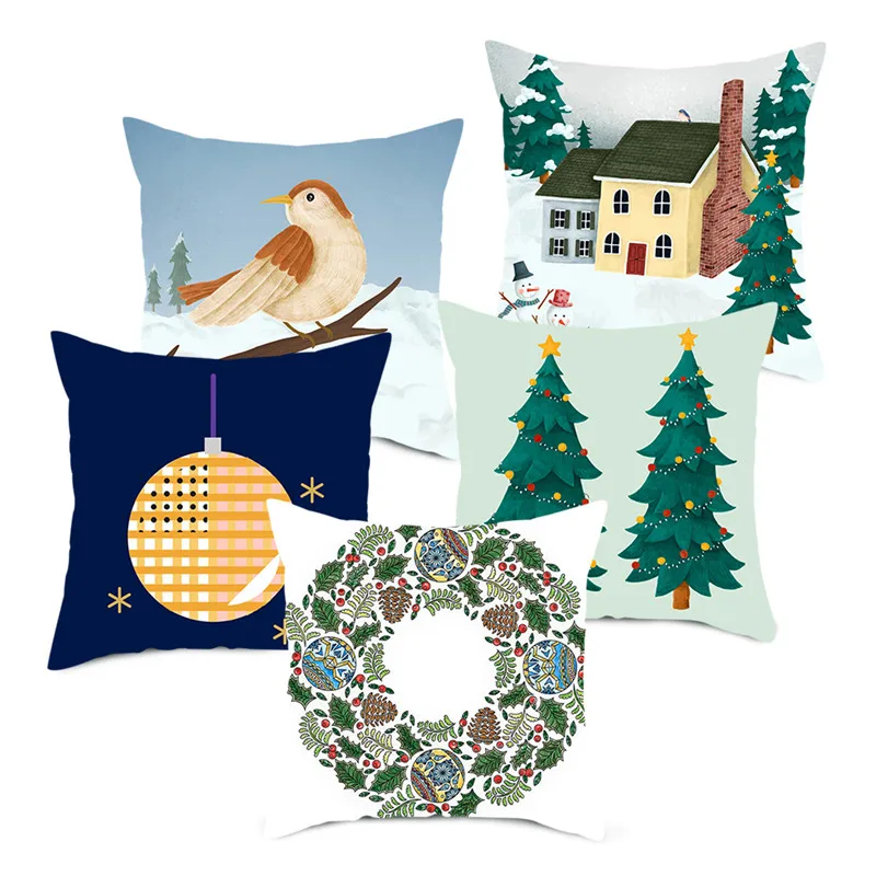 Рождественские наволочки Fuwatacchi снеговик птицы дерево для домашнего дивана