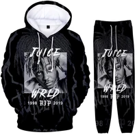 2020 new 3d print juice wrld hip hop harajuku long sleeved hooded 2pcs womenmen autumn tracksuit hoodies pants