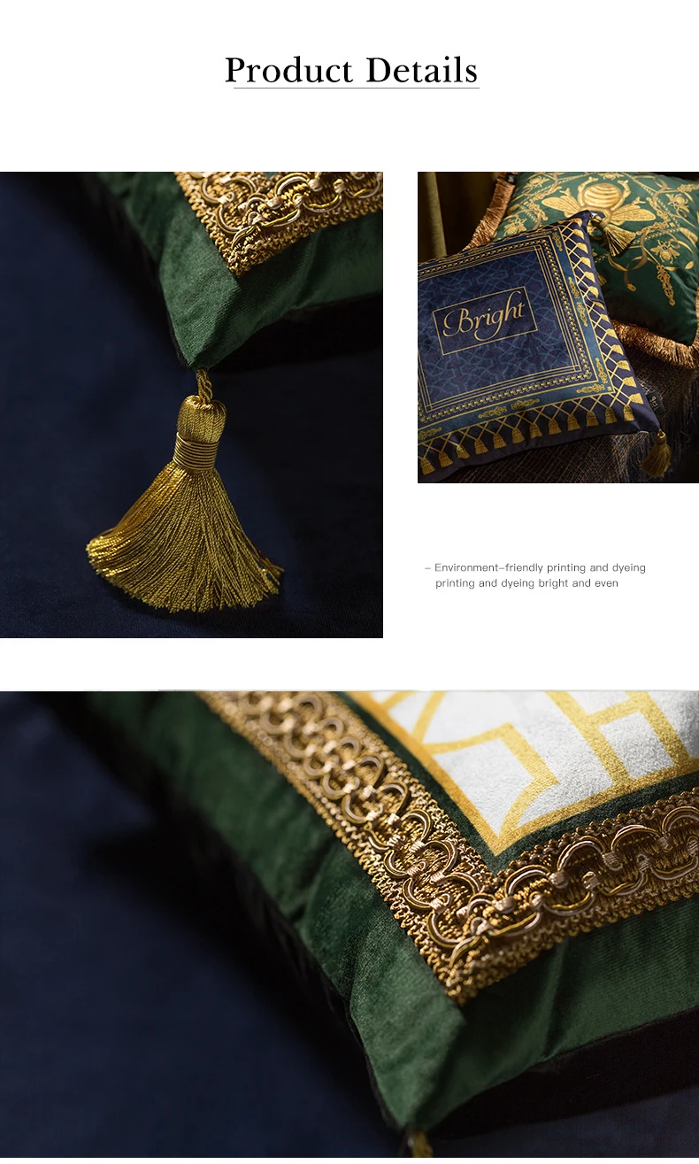 

Luxury Bee Fashion Design Velvet Tassel Cushion Cover Printed Pillow Cover Pillowcase Home Decorative Sofa Throw Pillows Chair