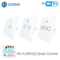 wifi smart glass panel switch tuya app remote control work with alexa echo google home rf433 eu type white touch 123 gang