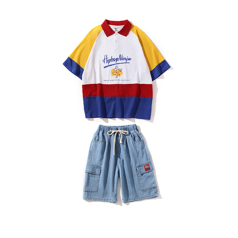 

2020 Hip Hop Dance Costumes Boys Jazz Performance Clothes Modern Outfit Kids Street Dancing Wear Contrast Color Loose Shirt