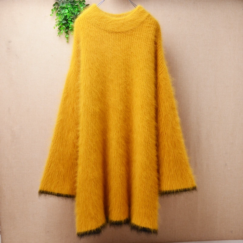 

Женский осенне-зимний плотный теплый плюшевый кашемировый вязаный пуловер из норки с длинными расклешенными рукавами Свободный пуловер Дж...