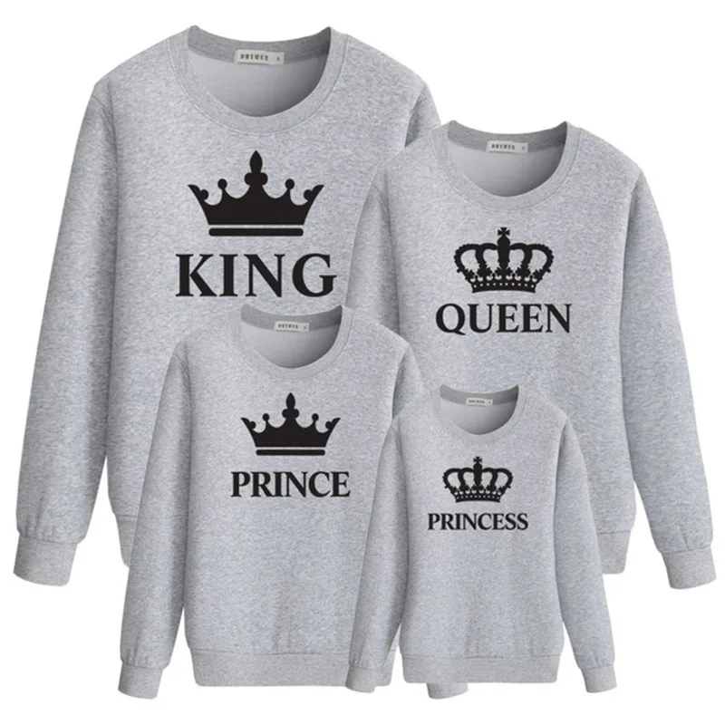 King Queen prince princess Print Family matching outfits mommy and me clothes baby girls Fall autumn Sweatshirt girls Hoodies images - 6