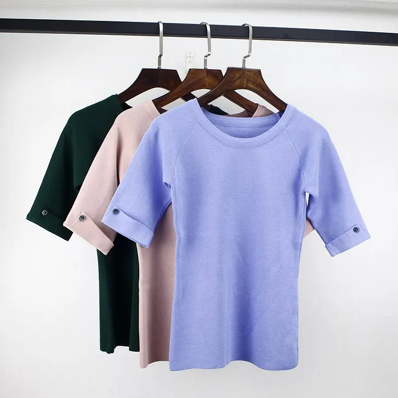 GIGOGOU Women's Sweaters Half Sleeve Spring Autumn Women Pullover Sweater High Elasticity Pull Femme Top Jersey Mujer | Женская