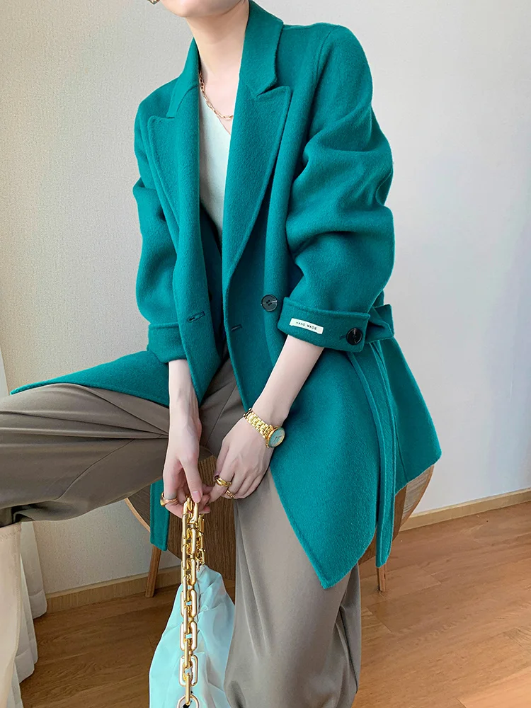 

Autumn and Winter New Korean Style Loose Small Woolen Coat Short Suit Collar Double-sided Cashmere Coat Women