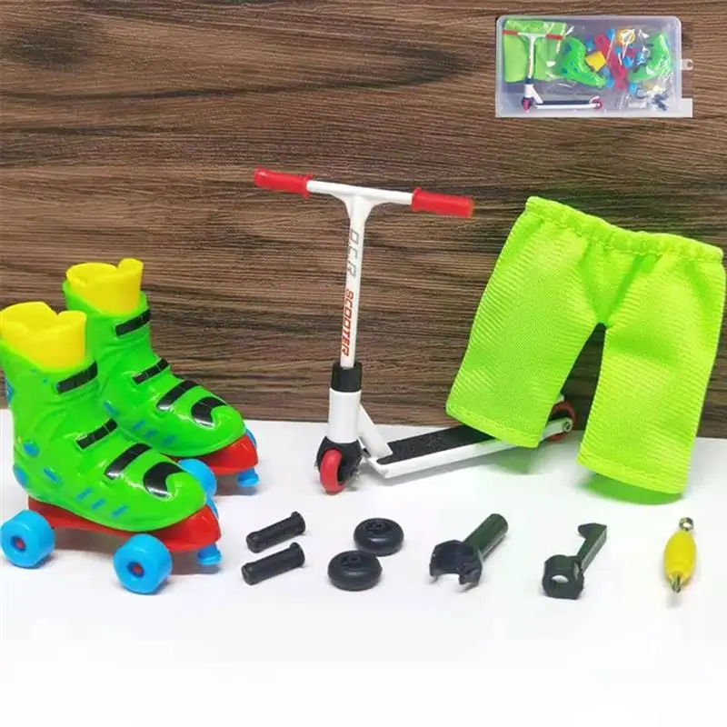 12 Pcs/Set Alloy Finger Scooter Model Set for Kids Mini Finger Scooter Interactive Toy Sensory Activity Finger Skateboard Kit