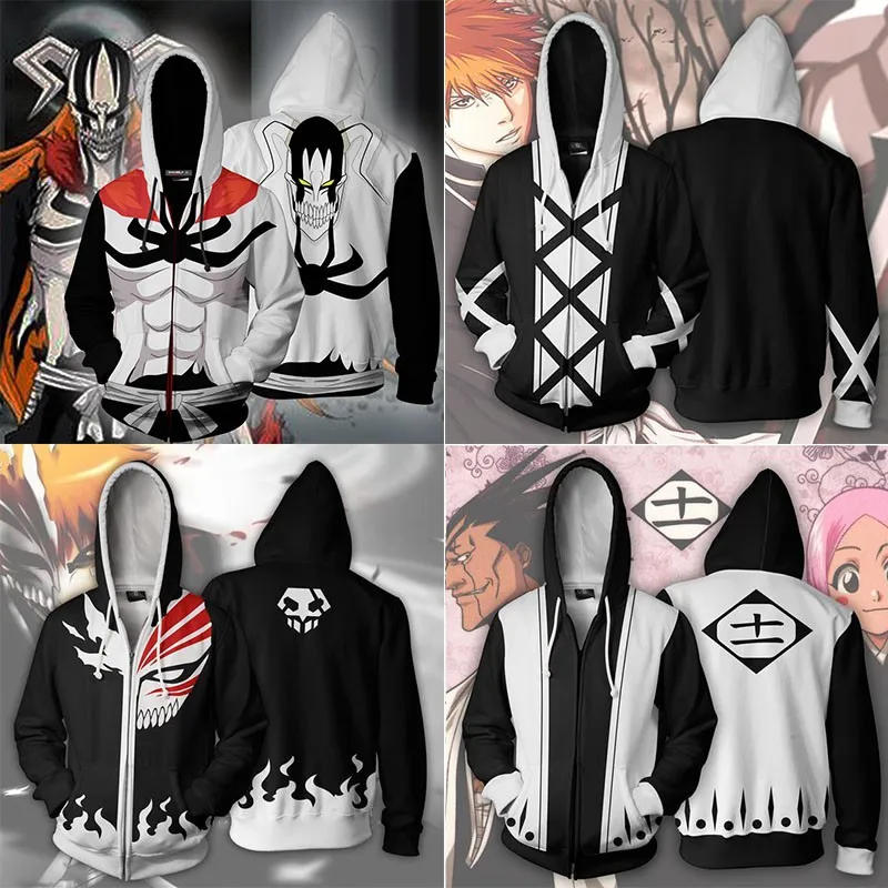 COSSUN Bleach Hoodie Men's Casual Hooded Bankai Jacket Kurosaki Ichigo Sweatershirt  sweatshirt  anime cosplay zipper hoodie