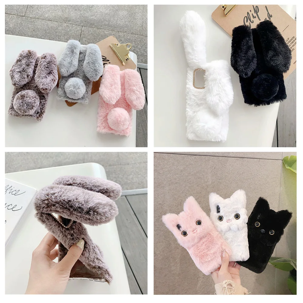 

Soft Plush Phone Case For Huawei Mate 9 10 20 30 40 Lite Nova 3 3i 3e 5T 6 7 SE Pro Plus 7i 5G Furry Cat Rabbit Bunny Fur Cover