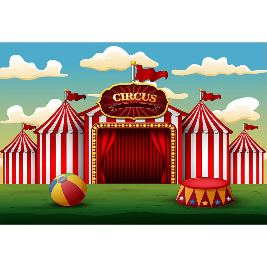 Цирк День Рождения Вечеринка фон для Baby Shower печатные облака красные белые