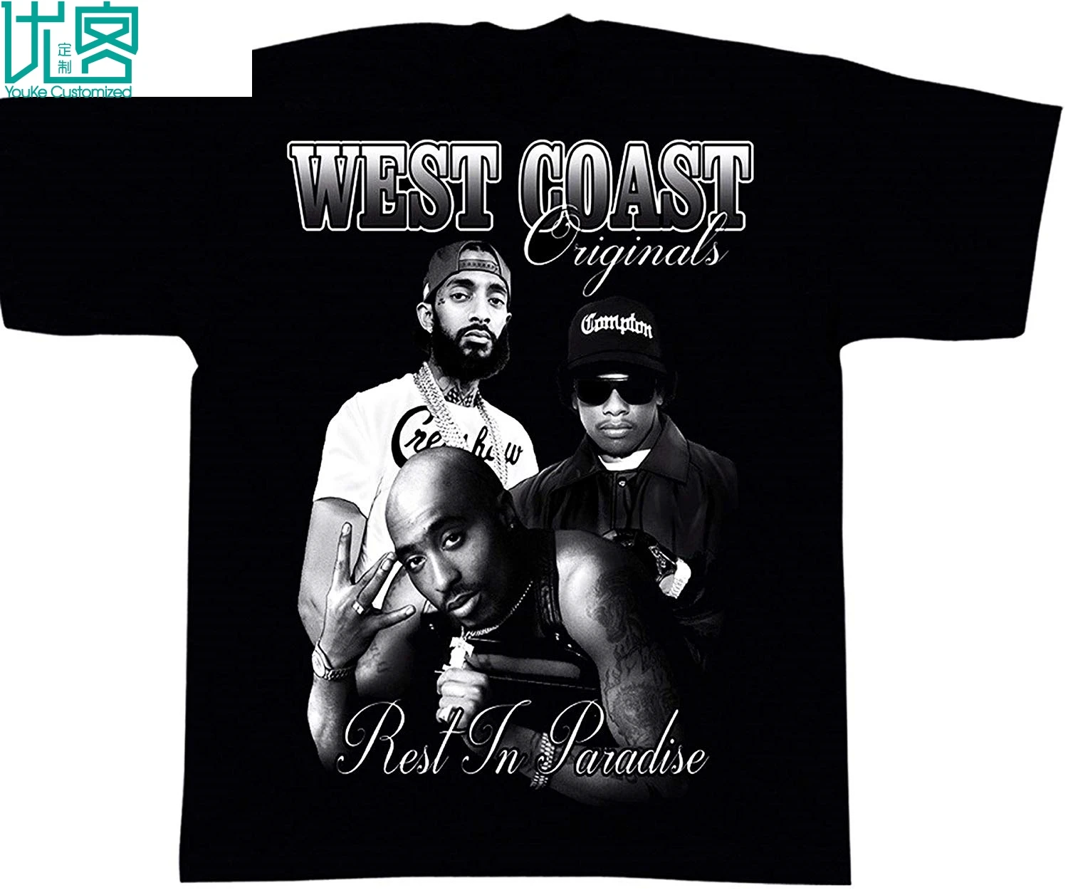 West Coast Originals Мужская Тяжелая Nipsey 2pac Eazy E Hustle напечатанная на шаке одежда футболка