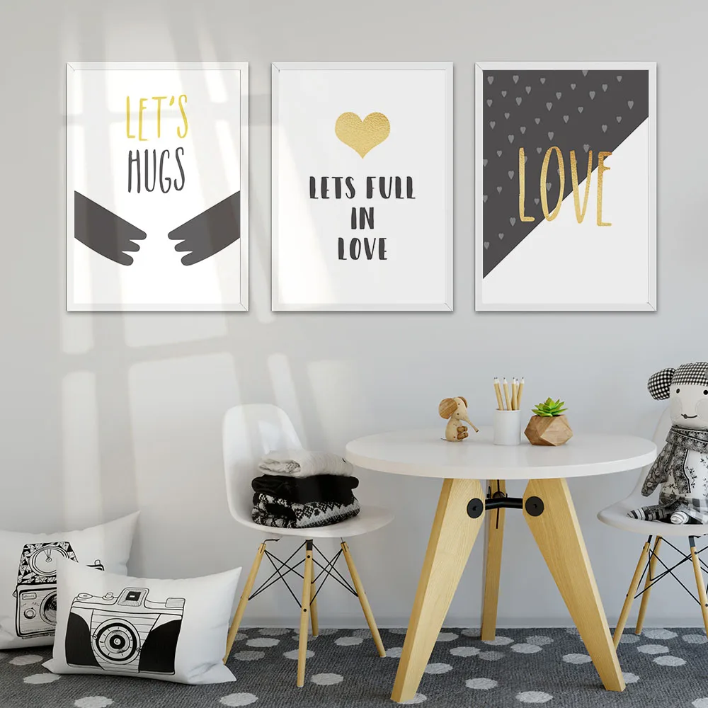 Абстрактный холст с золотыми буквами искусственная картина из мультфильмов