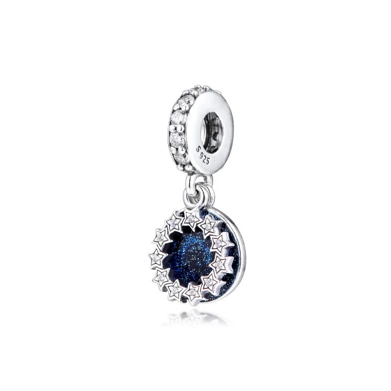 Clear CZ &amp Blue Enamel Inspirational Stars Dangle For Charms Bracelets Women 925 Sterling Silver for Jewelry Making 2019 | Украшения и