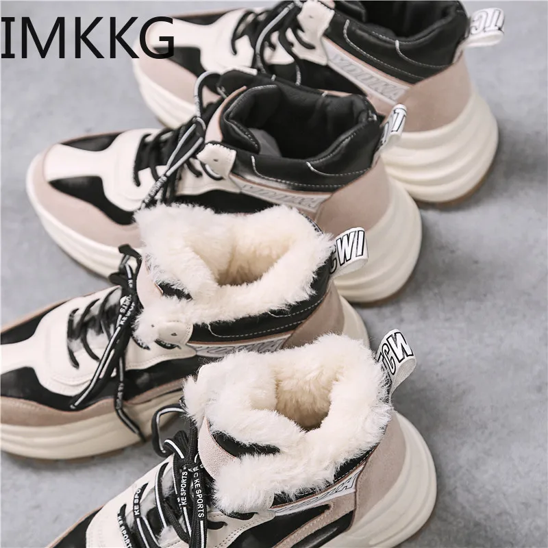 Зимние женские ботинки теплые меховые водонепроницаемые кроссовки на плоской