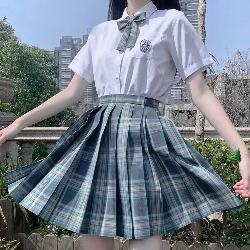 JK School Girl Uniform Pleated Skirts Japanese High Waist A-Line Plaid Skirt Sexy Uniforms for Woman Full set |