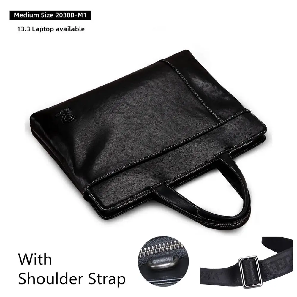 With Shoulder Medium Мужская сумка, сумка из натуральной кожи, портфель для ноутбука s, тонкая сумка для компьютера на молнии, деловые сумки, сумка для планшета, портфель, чехол - Цвет: With Shoulder Medium