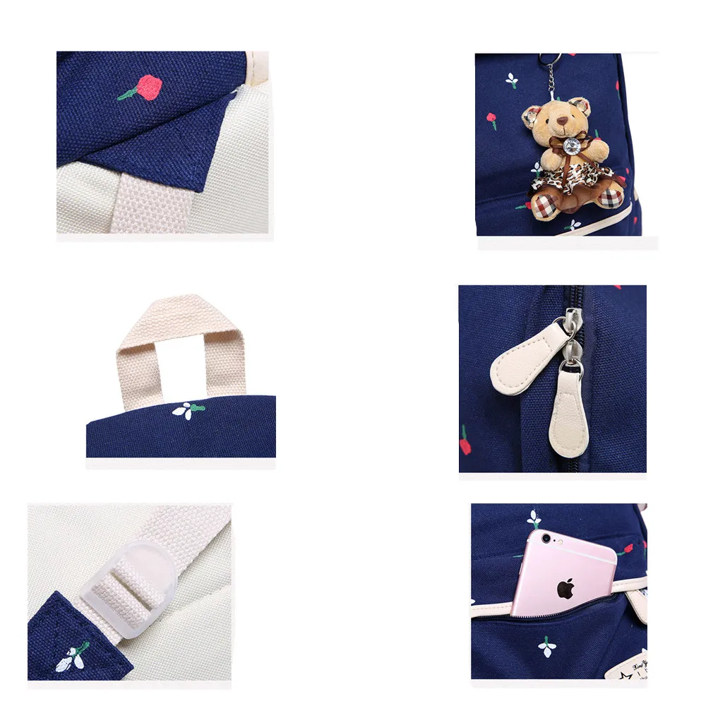 3 шт./комплект женский холщовый рюкзак с цветочным принтом | Багаж и сумки